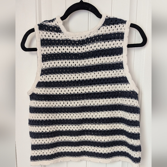 Navy Cream Cotton Crochet Tank Vest - Picture 8 of 8
